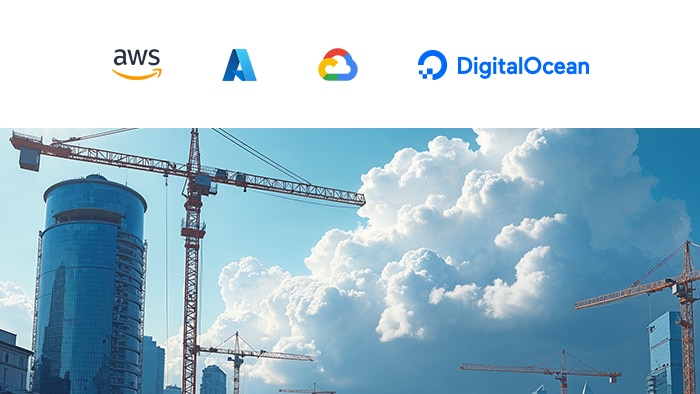 AWS, GoogleCloud, Digital Ocean, and Azure Logos.